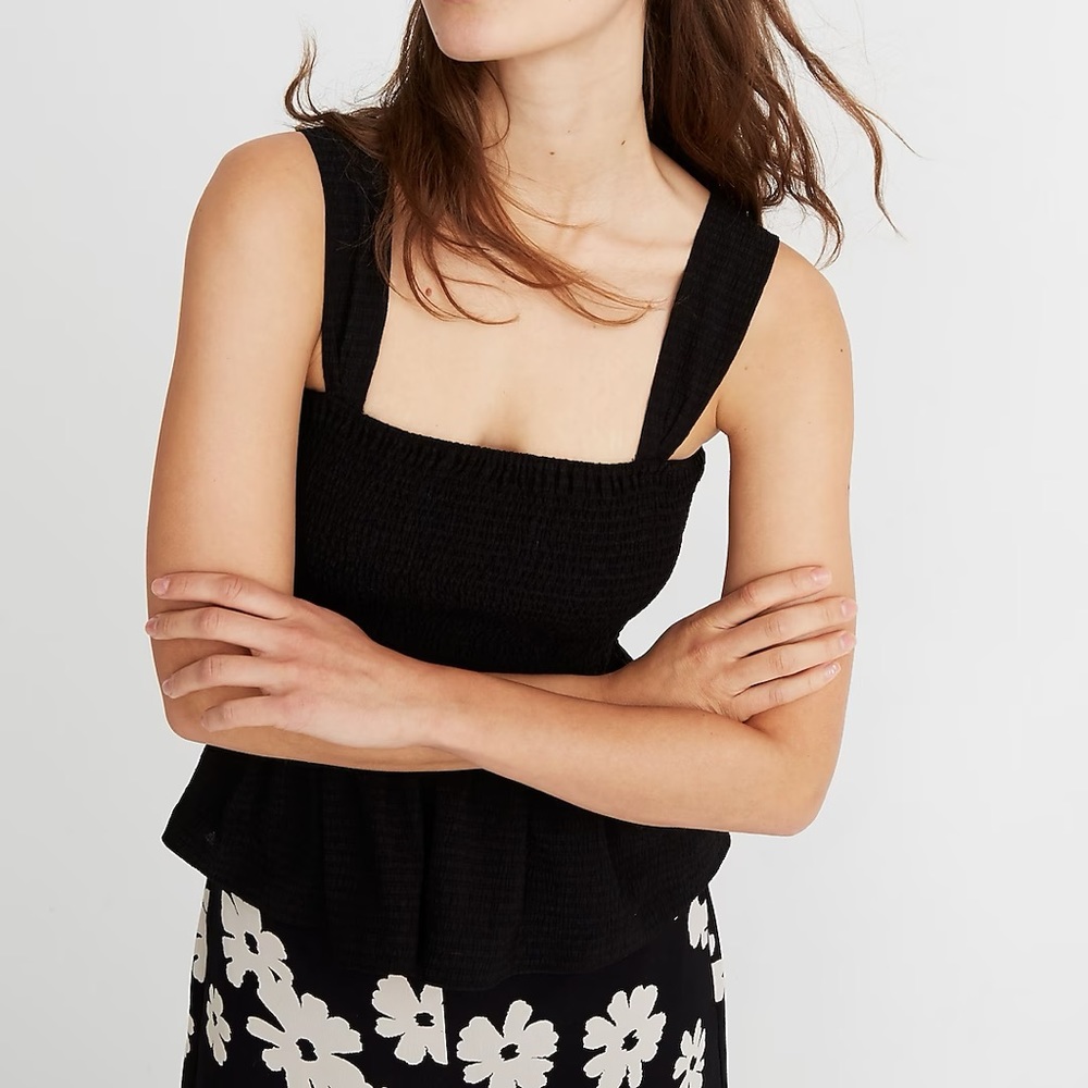 Madewell texture & thread smocked peplum black tank top, XL
